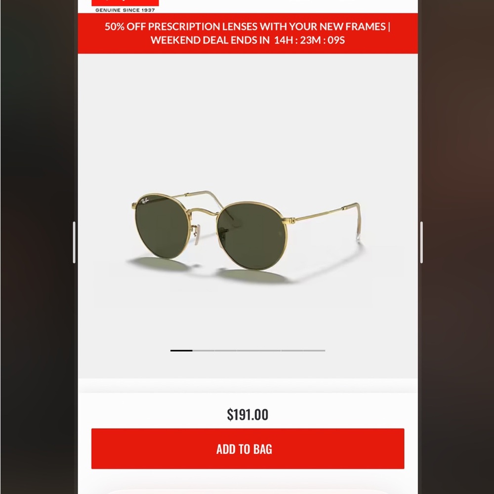 Ray-Ban Gold and Green Round Sunglasses